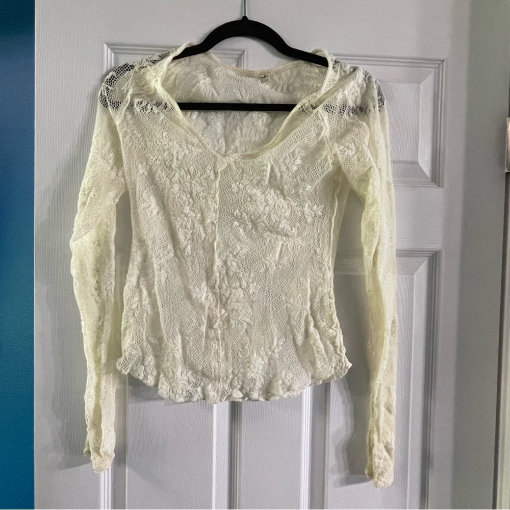 Free People Cream flowery lace Blouse